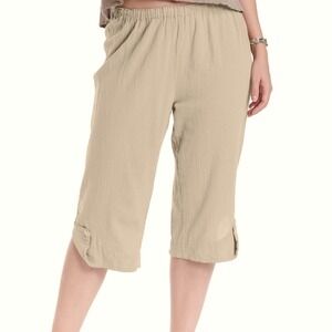Oh my Gauze! Tan Beth Pants Sz 1 (S/M) Knee Length Button Detail Lagenlook